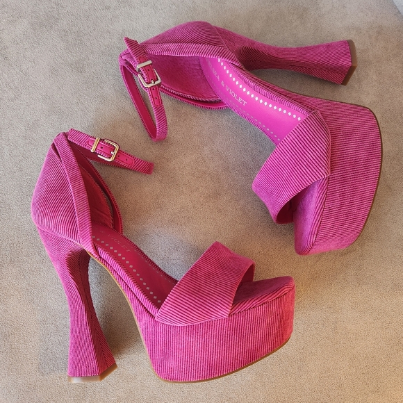 Chelsea & Violet platform sandals 7.5 pink corduroy Indi high heel Y2K new $100 - Picture 3 of 15